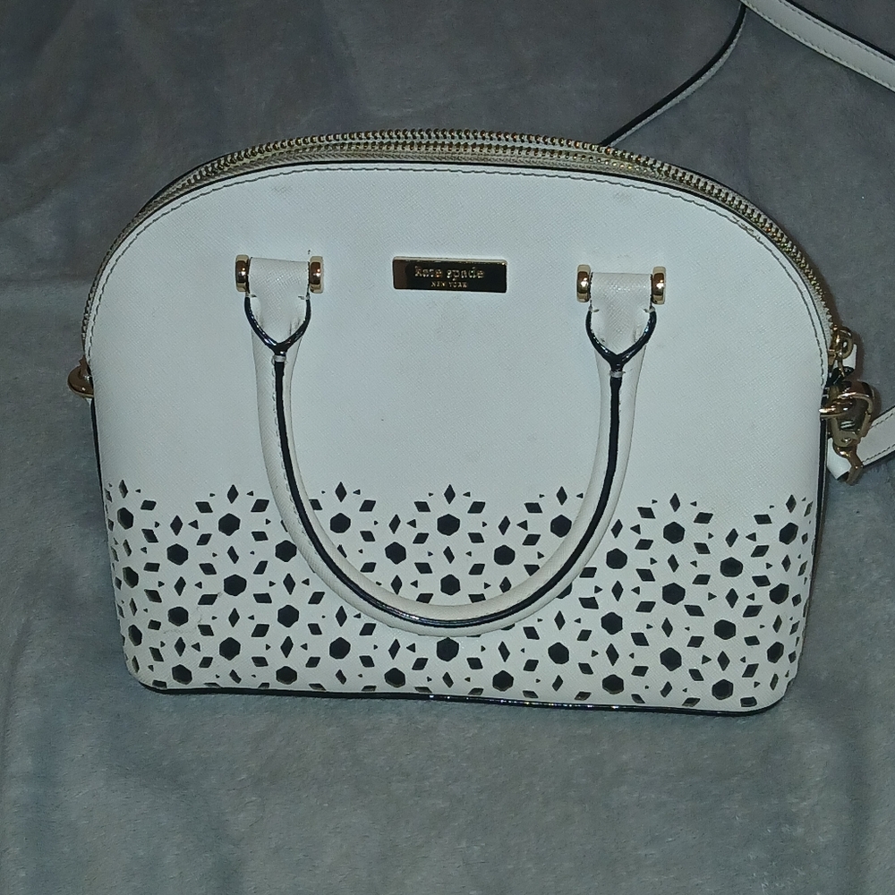 Kate Spade White and Black Satchel with Geometric Design